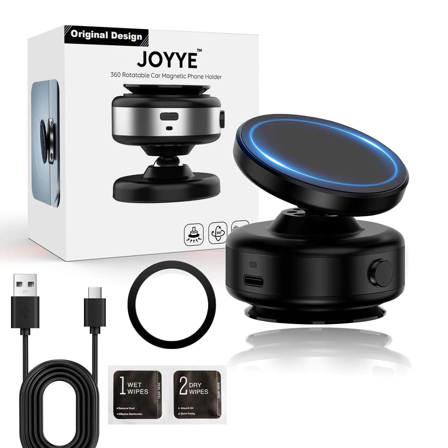 Joyye 360° Rotatable Car Magnetic Phone Holder 360 Rotating Magnetic Phone Mount with Suction Cup 360°Magnetic Suction Phone Mount Electric Vacuum Magnetic Car Phone Mount (Black)